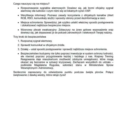 Pyrzyce: Podczas dożynek dowiesz się, jak reagować na alarmy i przygotować plecak ewakuacyjny