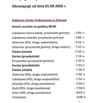 Dowóz uczniów do szkół w gminie – trasy i godziny na rok 2026/2027