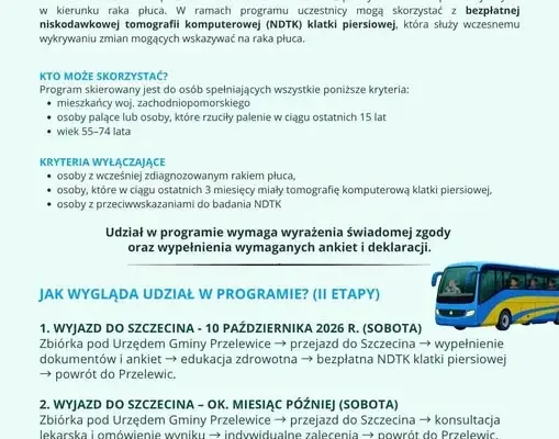 Bezpłatne badania w kierunku raka płuc dla mieszkańców Gminy Przelewice