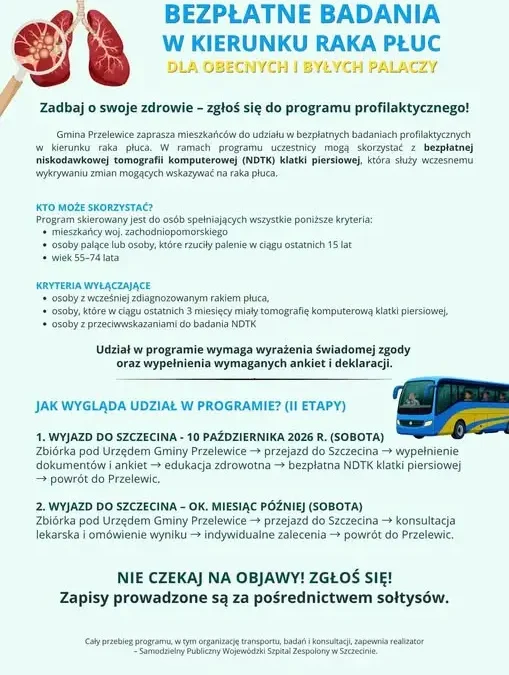 Bezpłatne badania raka płuc dla mieszkańców Gminy Przelewice