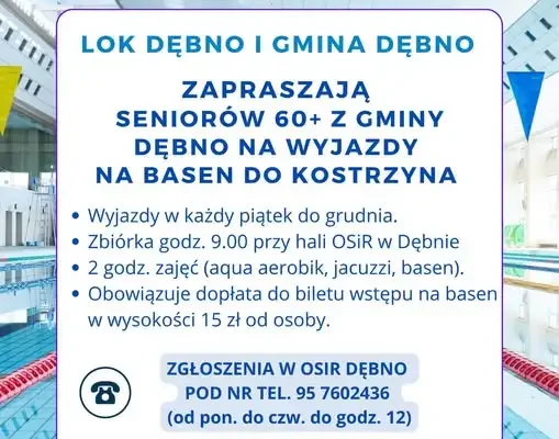 Seniorzy z gminy Dębno wracają na basen – rusza cykl piątkowych wyjazdów do Kostrzyna