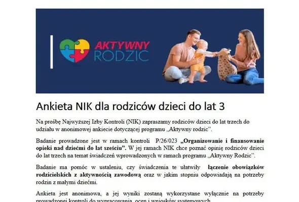 NIK zaprasza rodziców dzieci do lat 3 do anonimowej ankiety o programie „Aktywny rodzic”