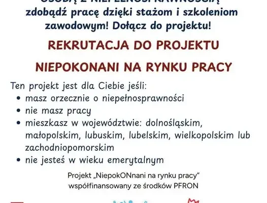 „NiepokONani na rynku pracy” – ruszyła rekrutacja do projektu dla osób z niepełnosprawnościami