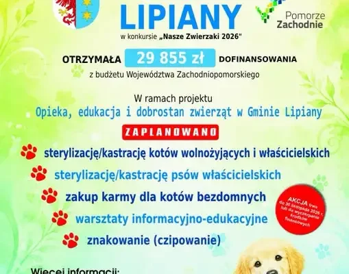 Gmina Lipiany stawia na dobrostan zwierząt – rusza projekt „Nasze Zwierzaki”