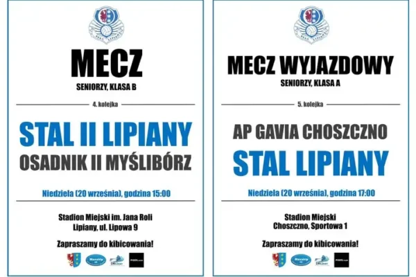 Stal Lipiany w niedzielę zagra dwa mecze ligowe