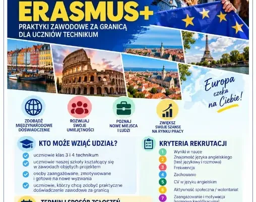 Erasmus+ w Zespole Szkół w Bielicach — spotkanie organizacyjne dla uczniów technikum