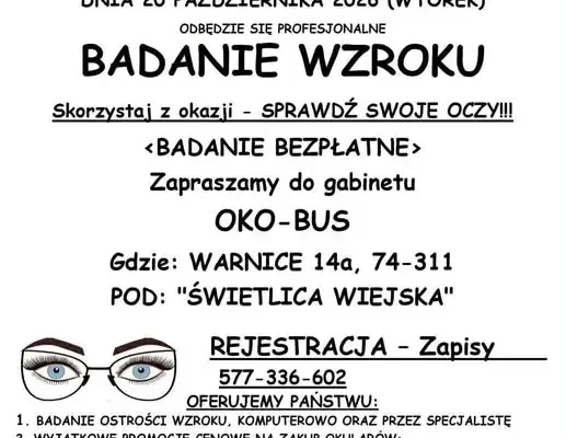 Bezpłatne badanie wzroku w Warnicach – 20 października 2026