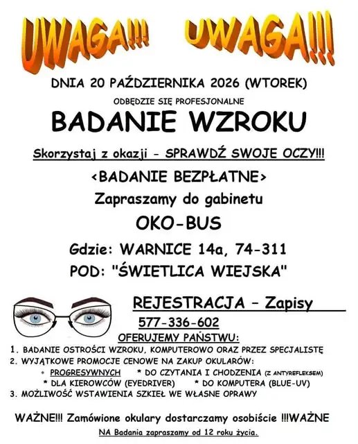 Bezpłatne badanie wzroku w Warnicach – 20 października 2026