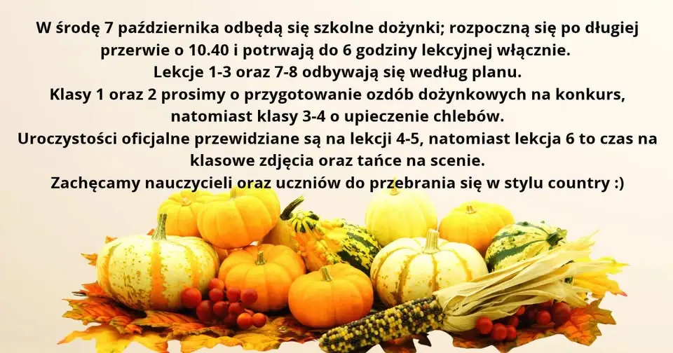 Szkolne dożynki w Bielicach już 7 października – konkursy, chleby i tańce w stylu country
